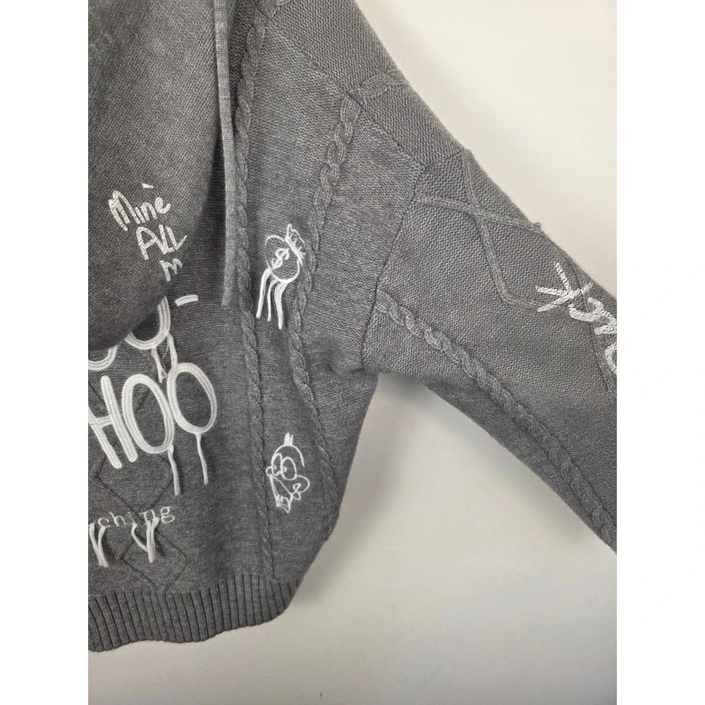 13DE MARZO Looney Tunes Daffy Duck Grey‎ Knit Hooded Cardigan Sweater Mens Med - Picture 10 of 12